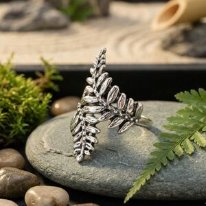 Boho Chic Style Adjustable Olive Leaf Ring Antique Silver Finish Fits Sizes 6-9